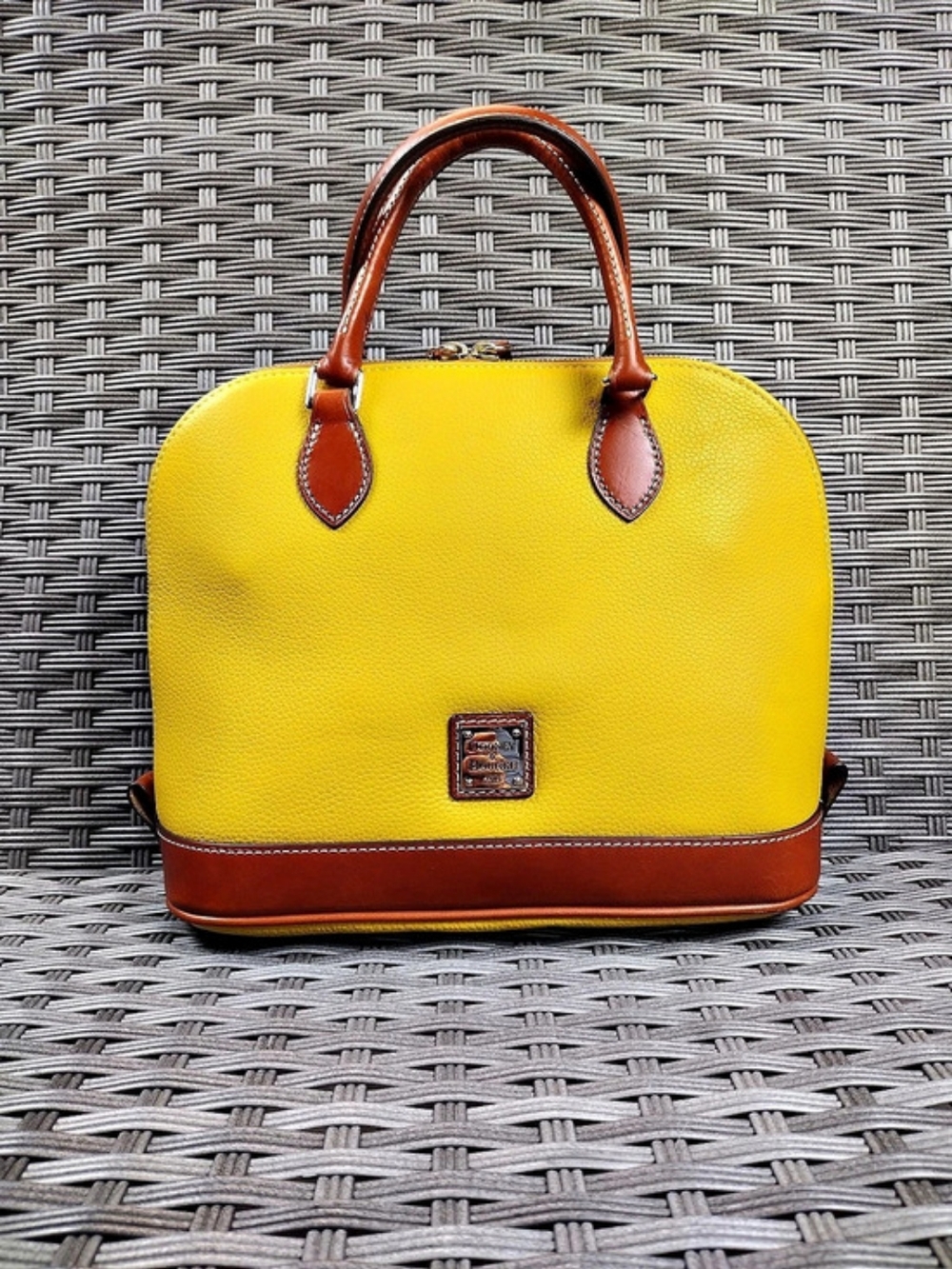 Dooney & Bourke Pebble Grain Zip Satchel Yellow & Brown